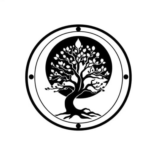 Eine Münze mit einem Buddhabaum in der Mitte, dahinter sitzt Buddha. Informationsmaterial: "Preisinformationen für Traumatherapie bei Meine Traumatherapie."